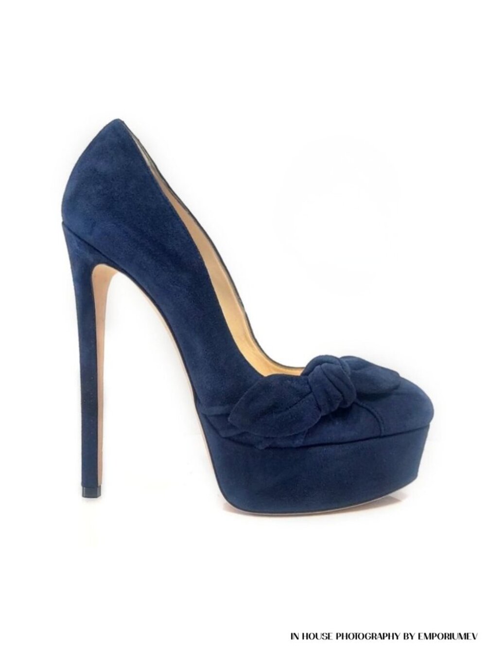 Jimmy Choo Kenedy 150 Blue Suede Knotted Bow Size EU 36 Platform Pumps